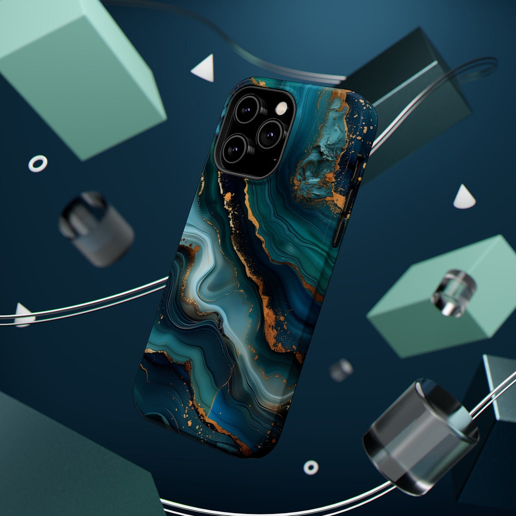 Teal Ocean Waves iPhone MagSafe Case: Blue & Gold Accents