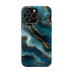 Teal Ocean Waves iPhone MagSafe Case: Blue & Gold Accents