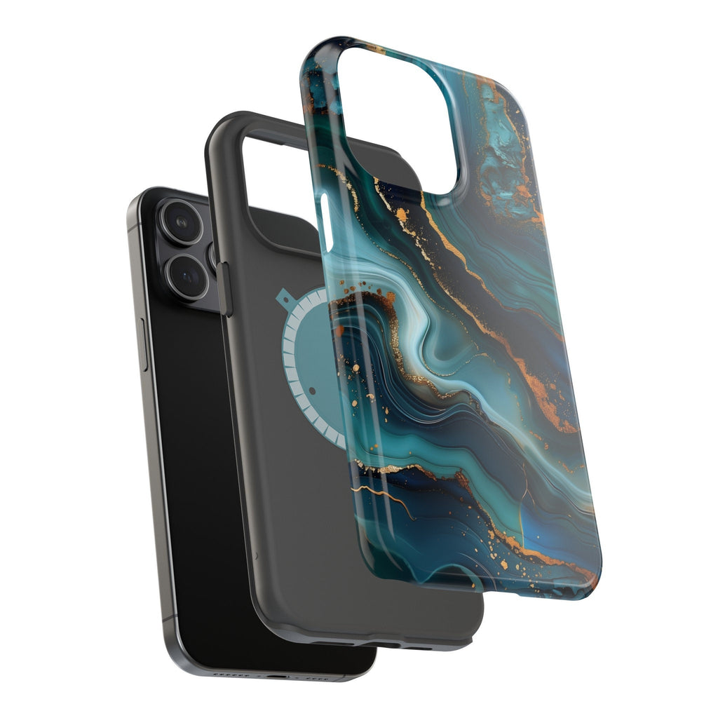 Teal Ocean Waves iPhone MagSafe Case: Blue & Gold Accents