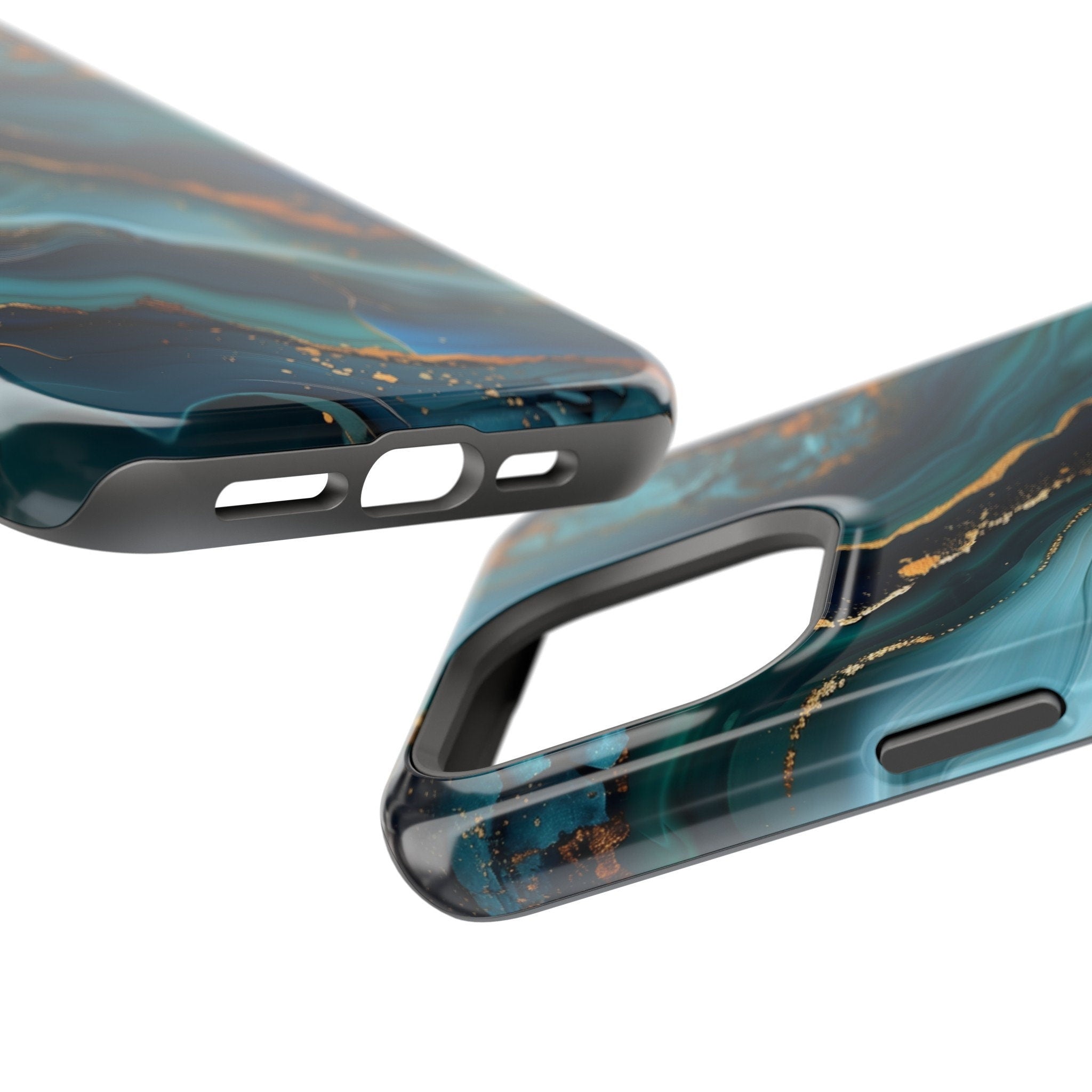 Teal Ocean Waves iPhone MagSafe Case: Blue & Gold Accents