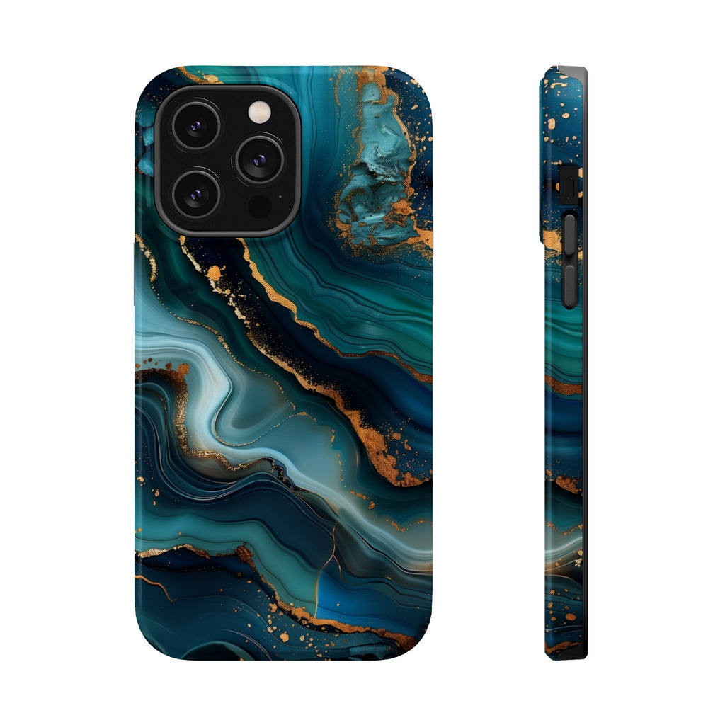 Teal Ocean Waves iPhone MagSafe Case: Blue & Gold Accents