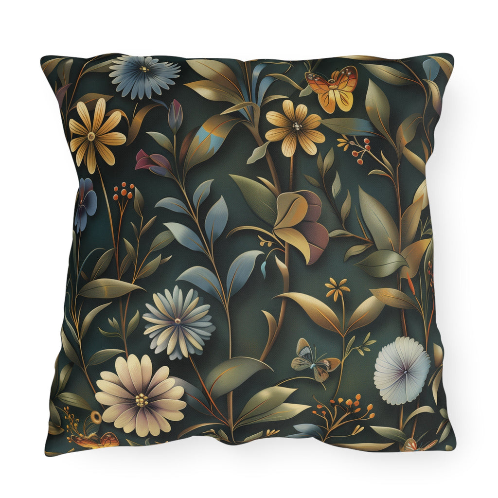 William Morris Inspired Outdoor Pillow: Dark Earthy Botanical Garden Decor