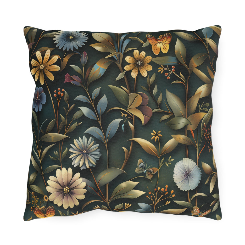 William Morris Inspired Outdoor Pillow: Dark Earthy Botanical Garden Decor