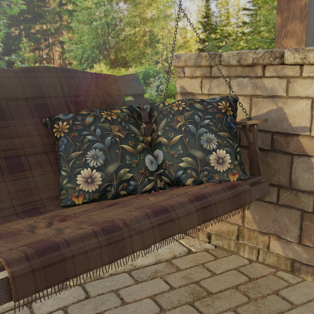 William Morris Inspired Outdoor Pillow: Dark Earthy Botanical Garden Decor