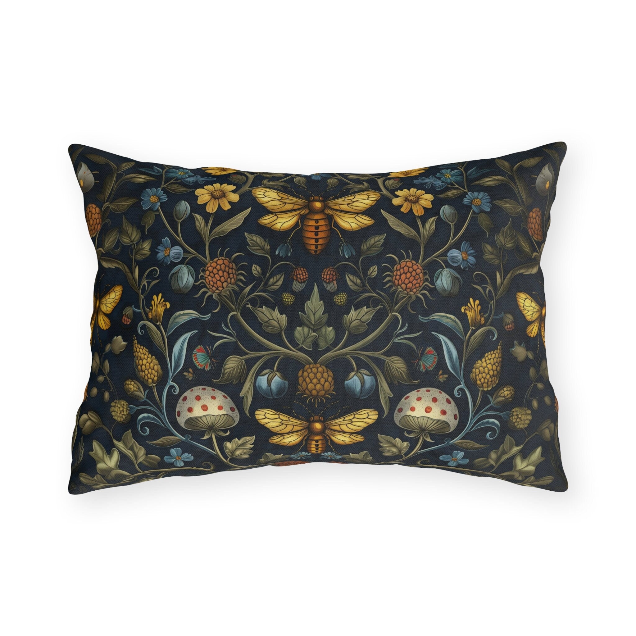 William Morris Inspired Outdoor Pillow: Botanical Bee Garden Decor