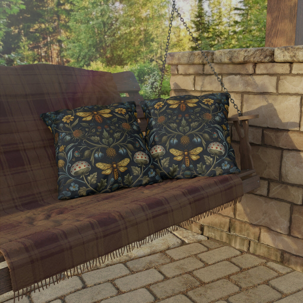 William Morris Inspired Outdoor Pillow: Botanical Bee Garden Decor