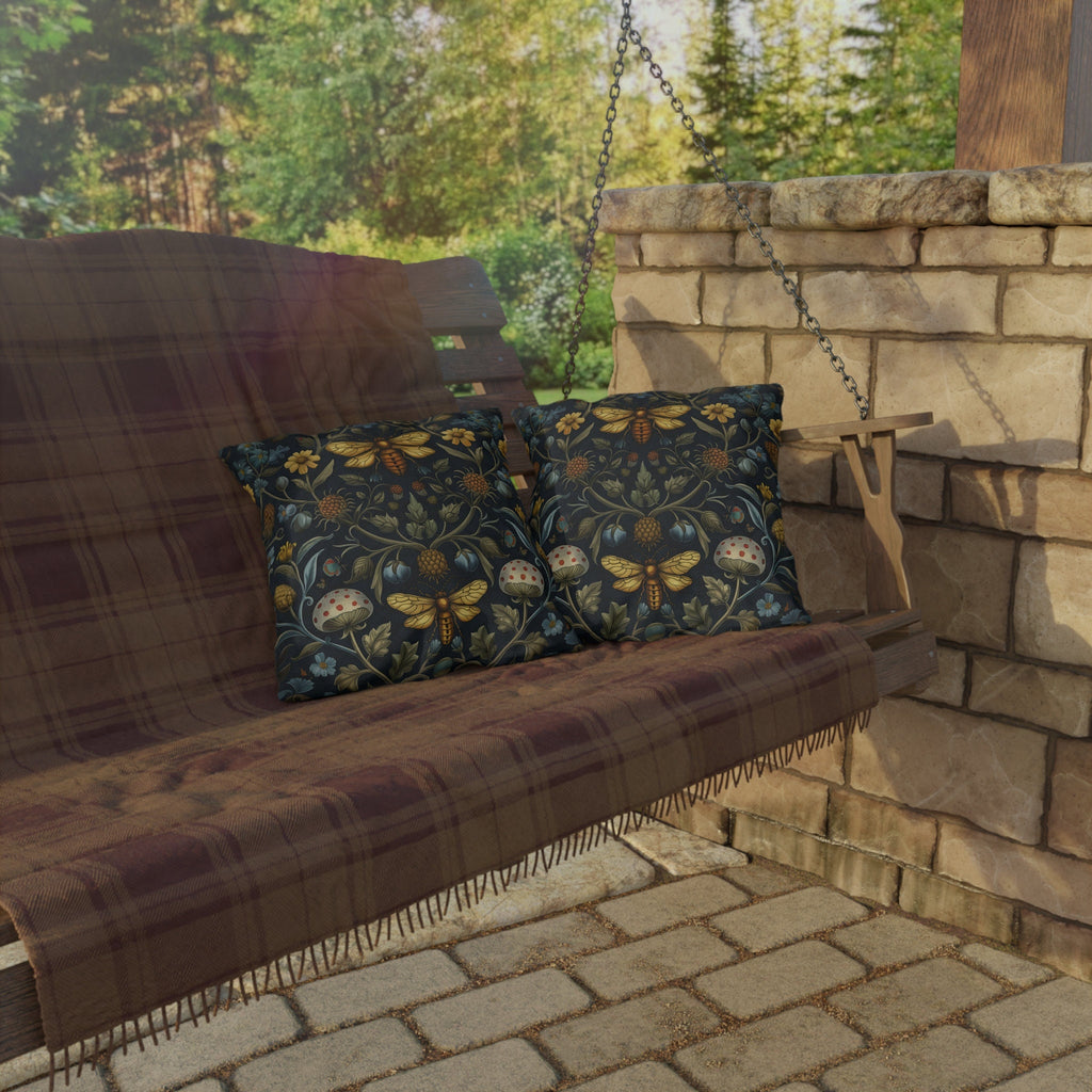 William Morris Inspired Outdoor Pillow: Botanical Bee Garden Decor