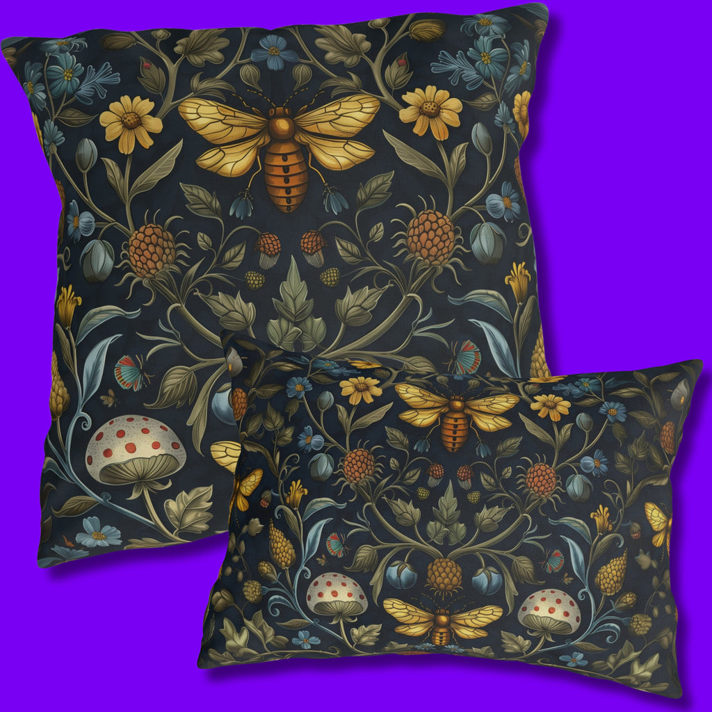 William Morris Inspired Outdoor Pillow: Botanical Bee Garden Decor