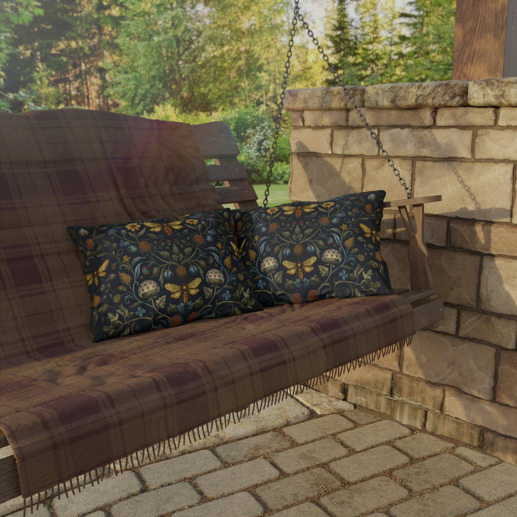 William Morris Inspired Outdoor Pillow: Botanical Bee Garden Decor