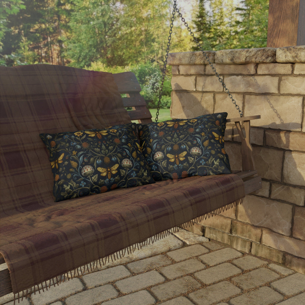 William Morris Inspired Outdoor Pillow: Dark Earthy Botanical Garden Decor