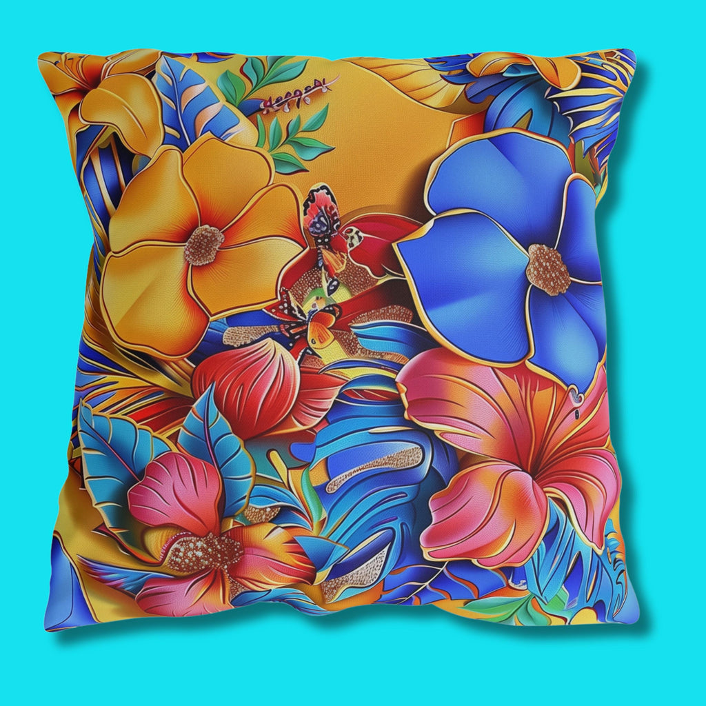 Tropical Floral Outdoor Throw Pillow: UV & Water Resistant Patio Decor