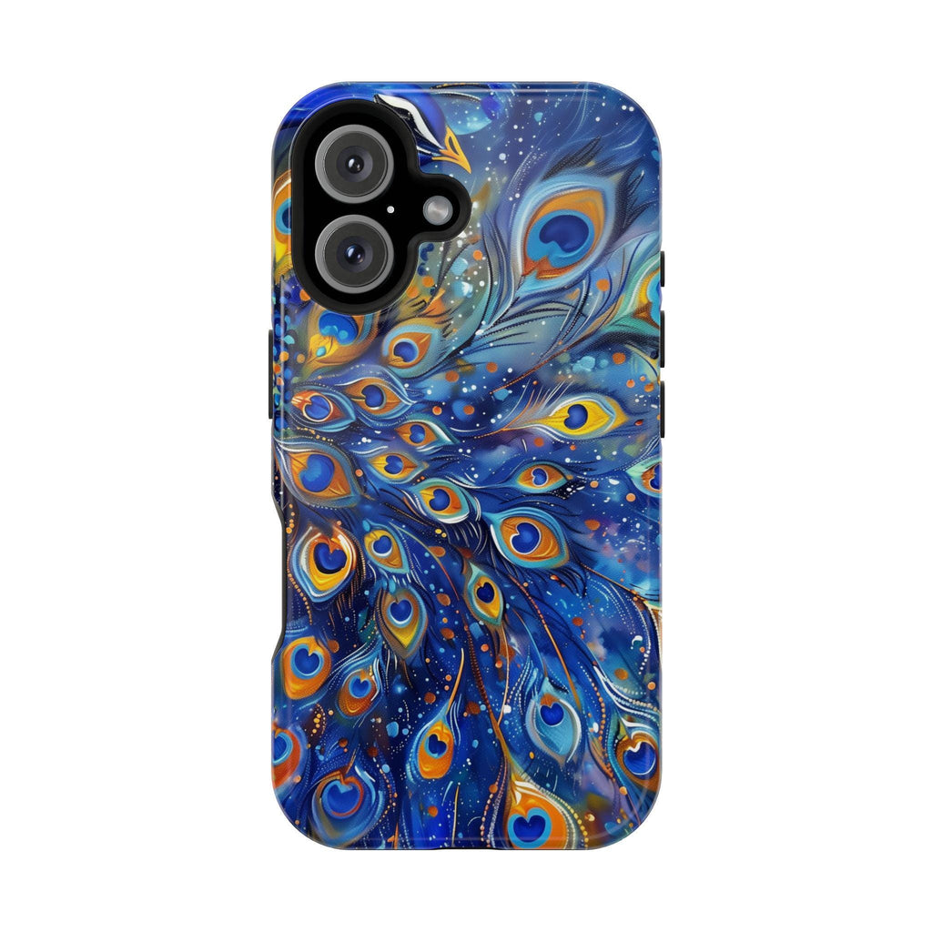 Peacock Feather iPhone Magsafe Tough Case Vibrant Deep Blue Design for iphone 16, 15, 14 & 13  (Pro, Plus, Pro Max) Gift for Her Mom Gift