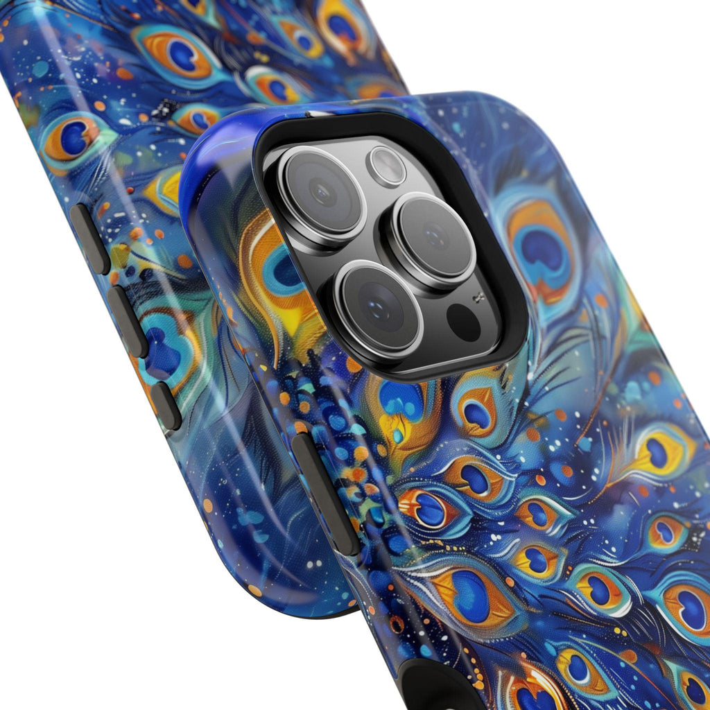 Peacock Feather iPhone Magsafe Tough Case Vibrant Deep Blue Design for iphone 16, 15, 14 & 13  (Pro, Plus, Pro Max) Gift for Her Mom Gift