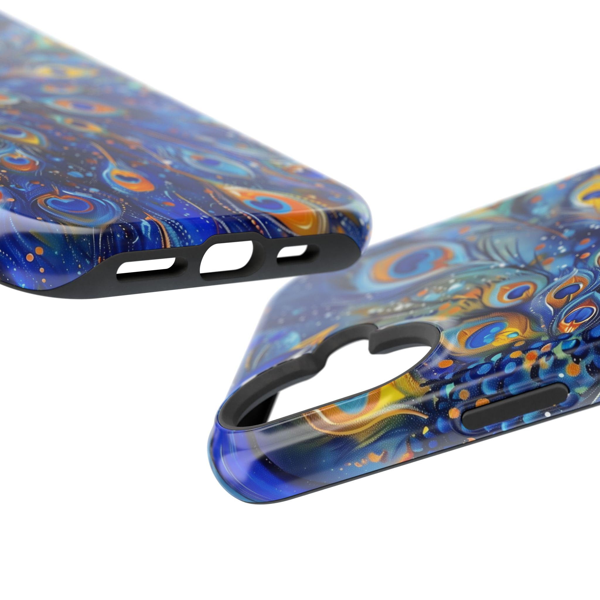Peacock Feather iPhone Magsafe Tough Case Vibrant Deep Blue Design for iphone 16, 15, 14 & 13  (Pro, Plus, Pro Max) Gift for Her Mom Gift