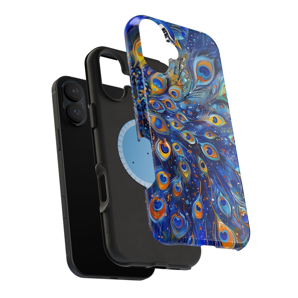 Peacock Feather iPhone Magsafe Tough Case Vibrant Deep Blue Design for iphone 16, 15, 14 & 13  (Pro, Plus, Pro Max) Gift for Her Mom Gift