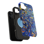 Peacock Feather iPhone Magsafe Tough Case Vibrant Deep Blue Design for iphone 16, 15, 14 & 13  (Pro, Plus, Pro Max) Gift for Her Mom Gift