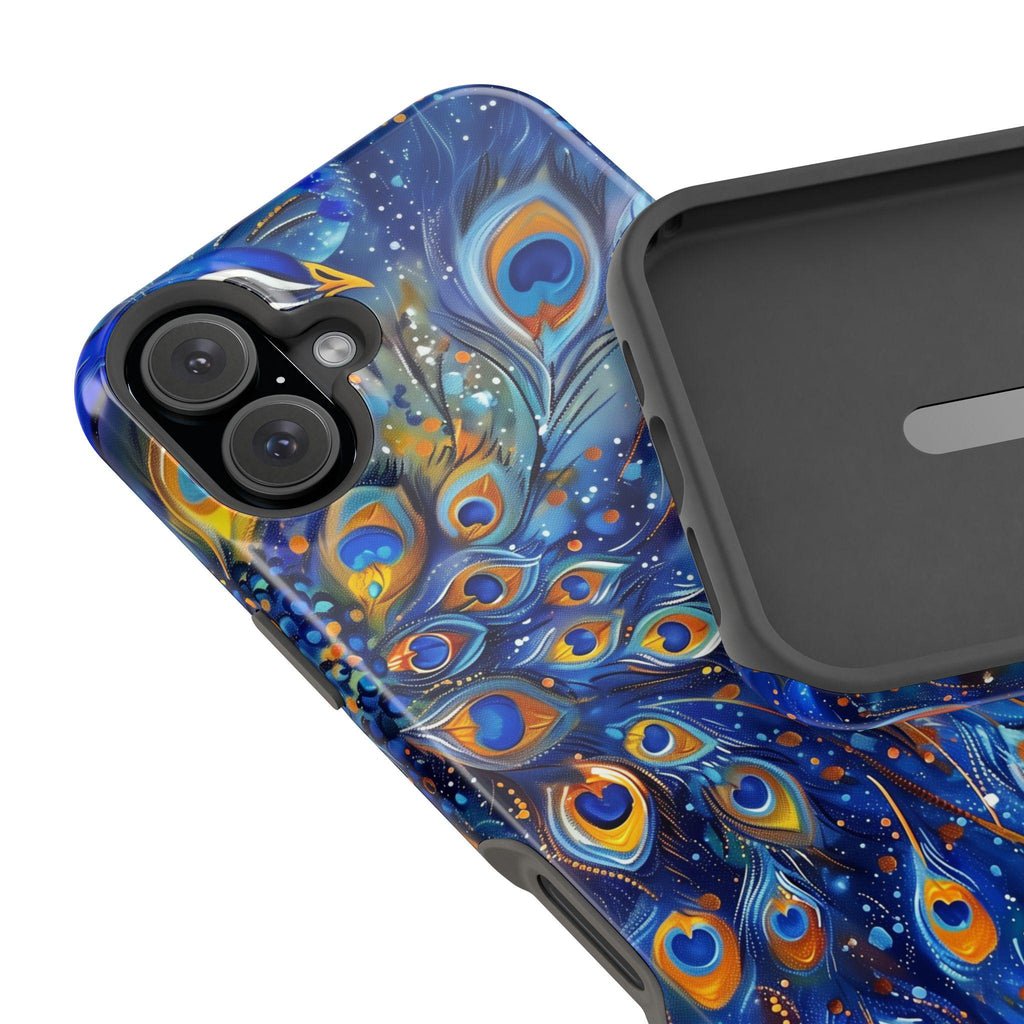 Peacock Feather iPhone Magsafe Tough Case Vibrant Deep Blue Design for iphone 16, 15, 14 & 13  (Pro, Plus, Pro Max) Gift for Her Mom Gift