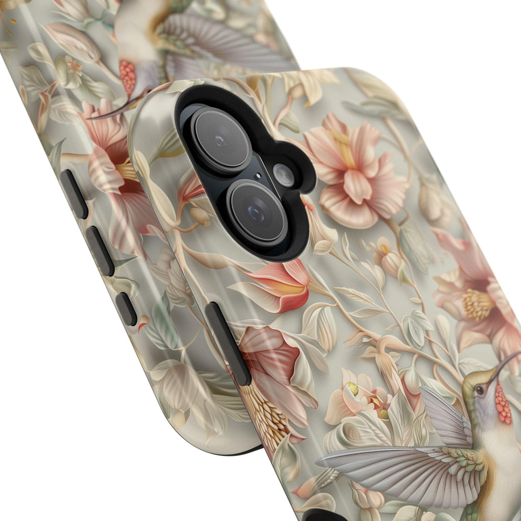 William Morris Inspired Hummingbird Floral Magnetic Tough Case for iPhone 13-16 (Pro,Plus,ProMax)