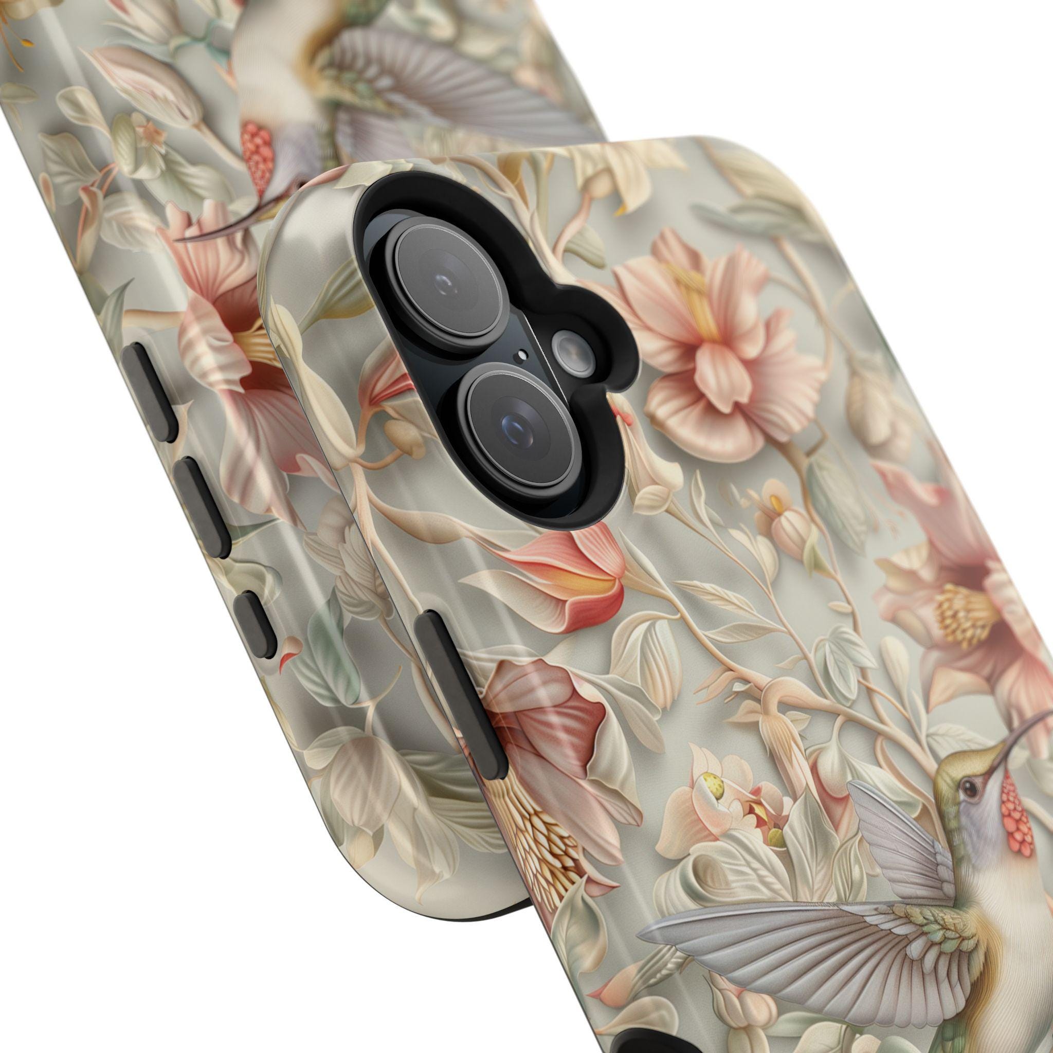 William Morris Inspired Hummingbird Floral Magnetic Tough Case for iPhone 13-16 (Pro,Plus,ProMax)
