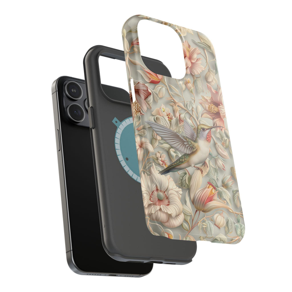 William Morris Inspired Hummingbird Floral Magnetic Tough Case for iPhone 13-16 (Pro,Plus,ProMax)