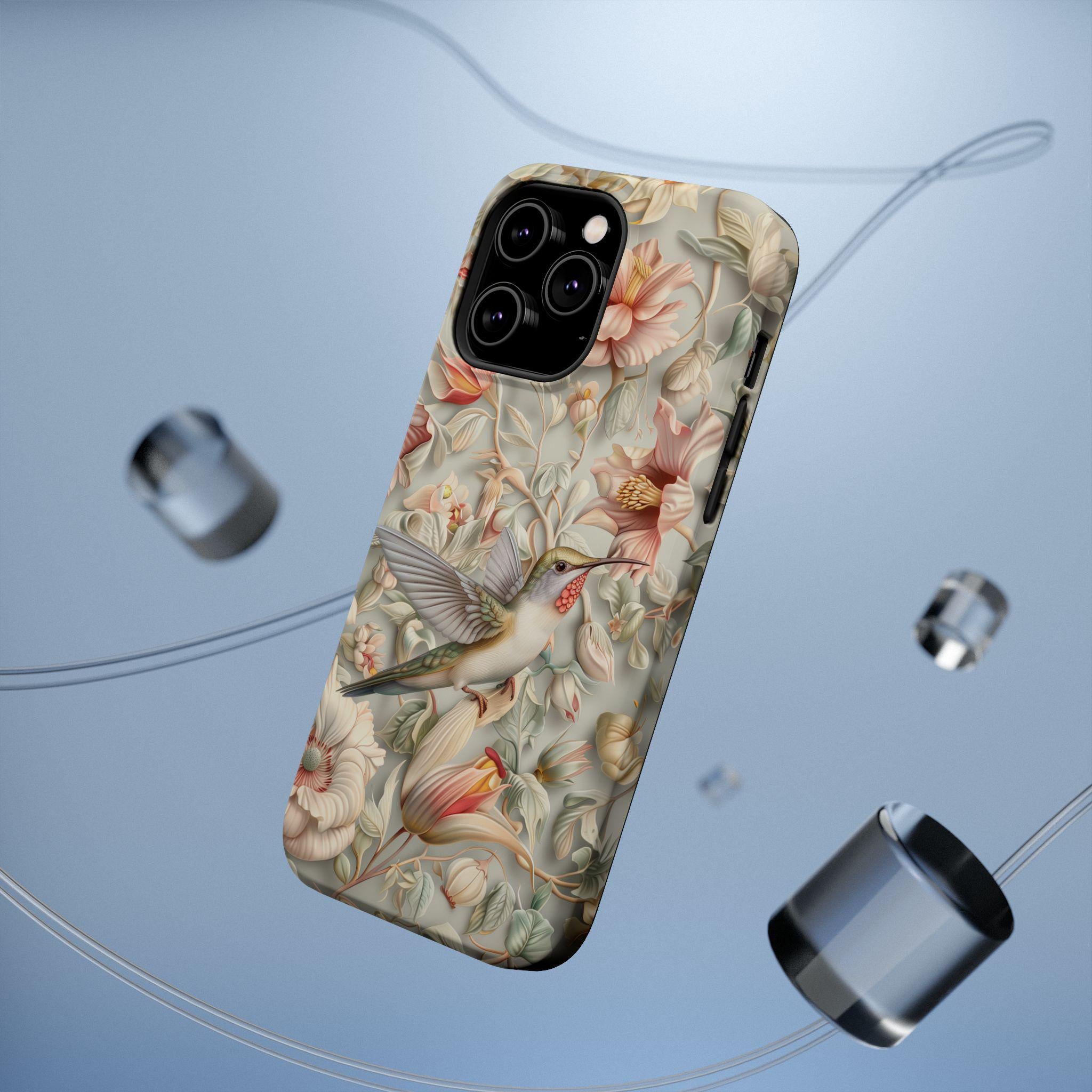 William Morris Inspired Hummingbird Floral Magnetic Tough Case for iPhone 13-16 (Pro,Plus,ProMax)