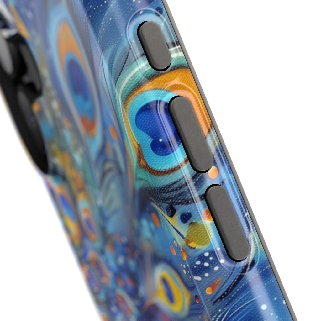 Peacock Feather iPhone Magsafe Tough Case Vibrant Deep Blue Design for iphone 16, 15, 14 & 13  (Pro, Plus, Pro Max) Gift for Her Mom Gift