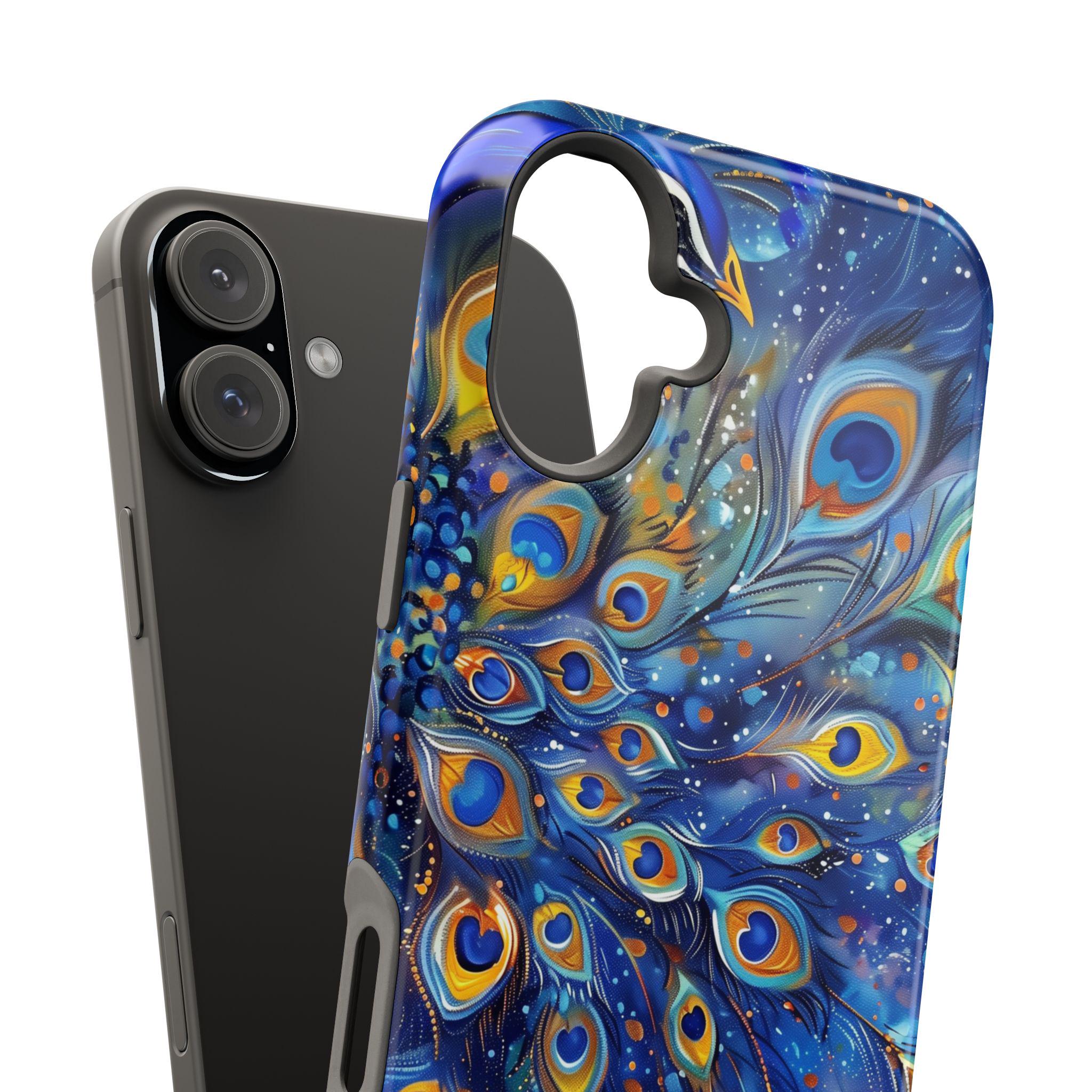 Peacock Feather iPhone Magsafe Tough Case Vibrant Deep Blue Design for iphone 16, 15, 14 & 13  (Pro, Plus, Pro Max) Gift for Her Mom Gift