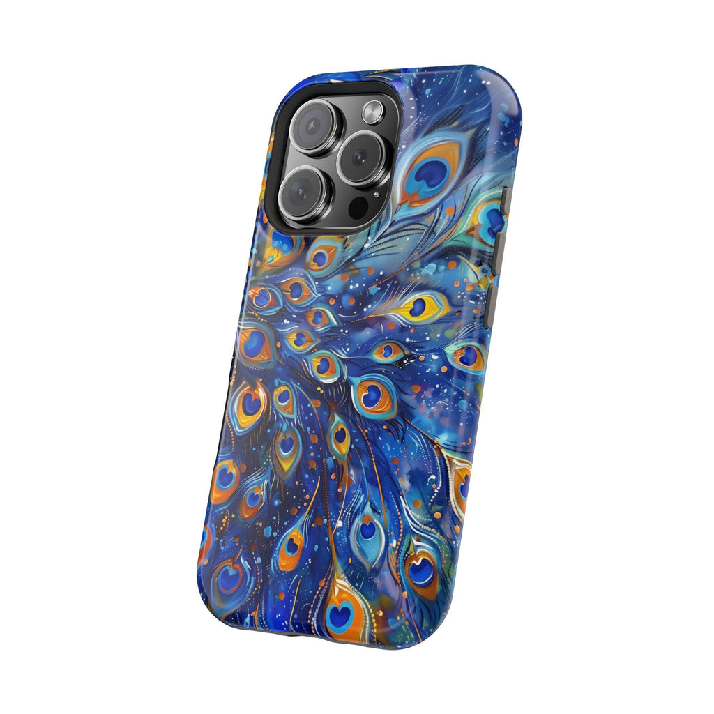 Peacock Feather iPhone Magsafe Tough Case Vibrant Deep Blue Design for iphone 16, 15, 14 & 13  (Pro, Plus, Pro Max) Gift for Her Mom Gift