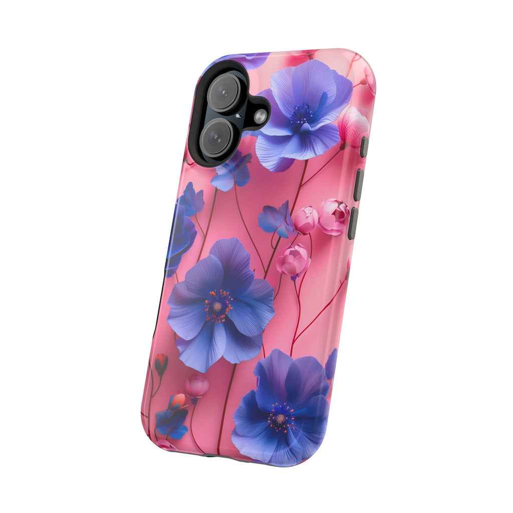 Vibrant Floral MagSafe iPhone Case: Gradient Pink-Purple Blooms for 13-16 Models
