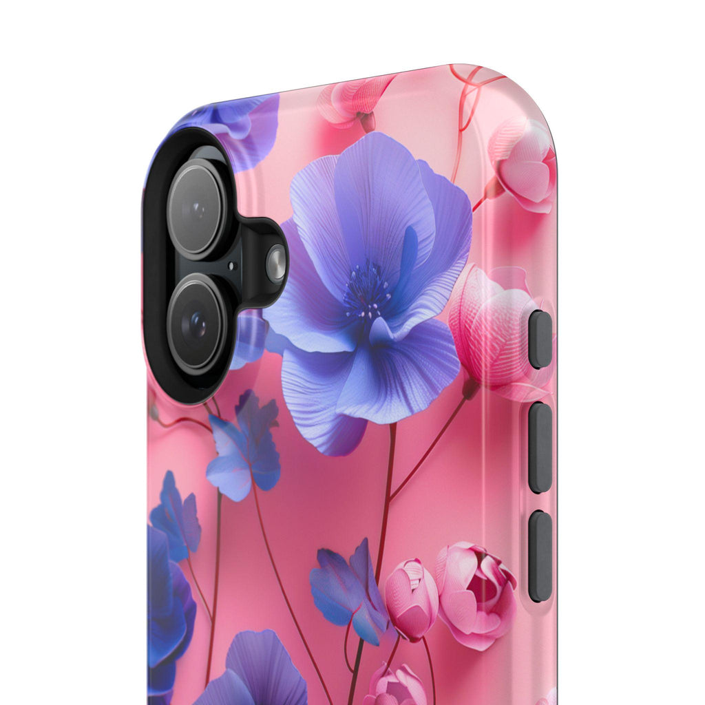 Vibrant Floral MagSafe iPhone Case: Gradient Pink-Purple Blooms for 13-16 Models