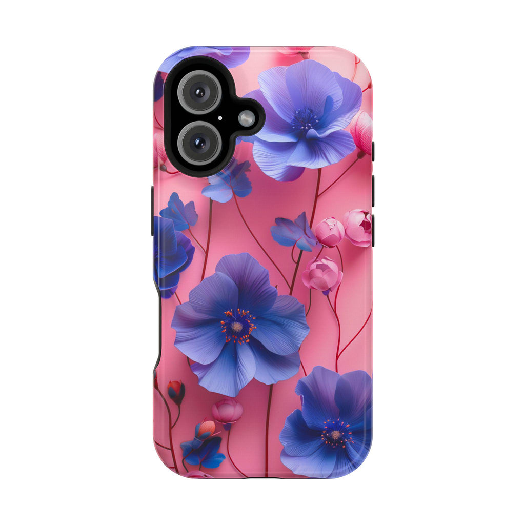 Vibrant Floral MagSafe iPhone Case: Gradient Pink-Purple Blooms for 13-16 Models