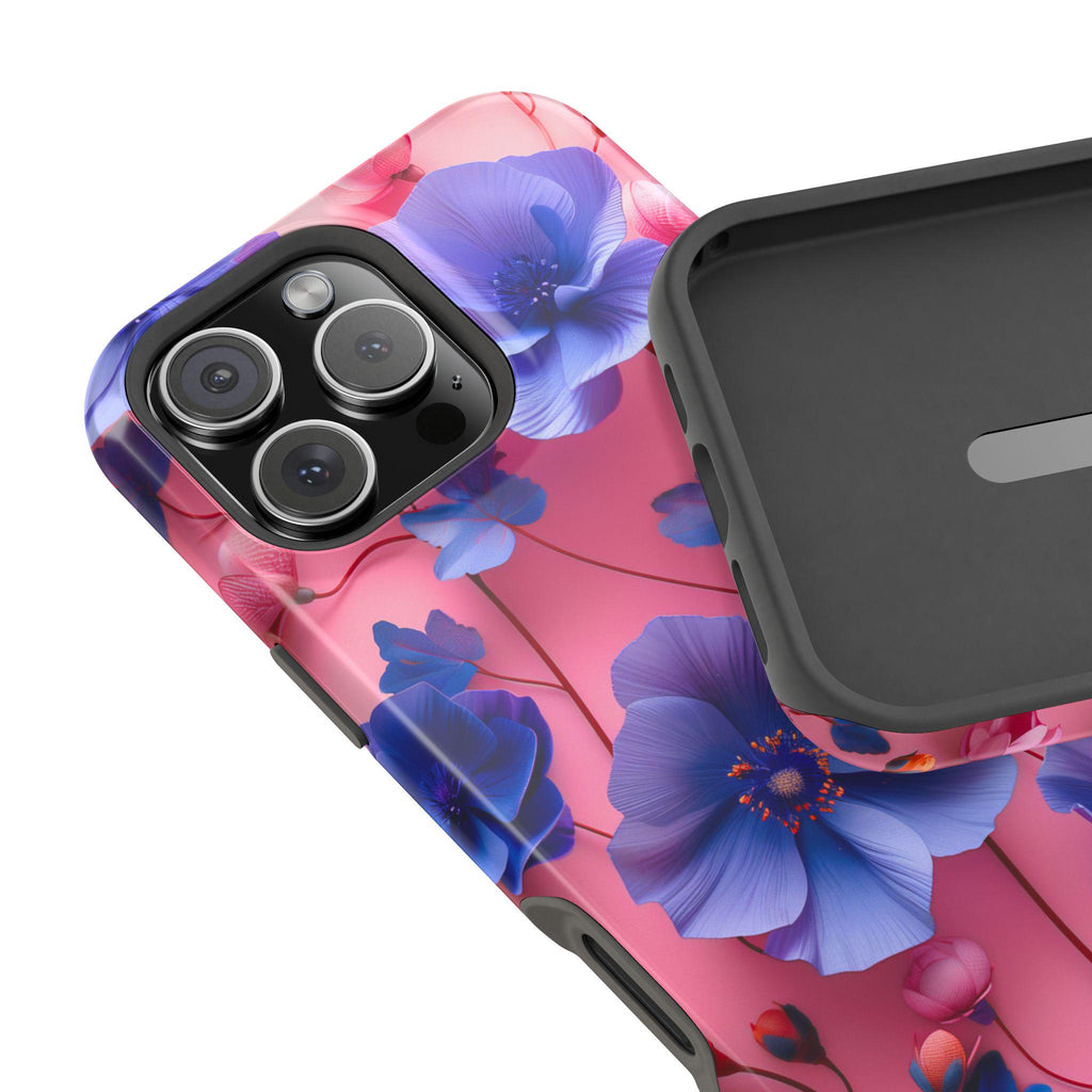 Vibrant Floral MagSafe iPhone Case: Gradient Pink-Purple Blooms for 13-16 Models