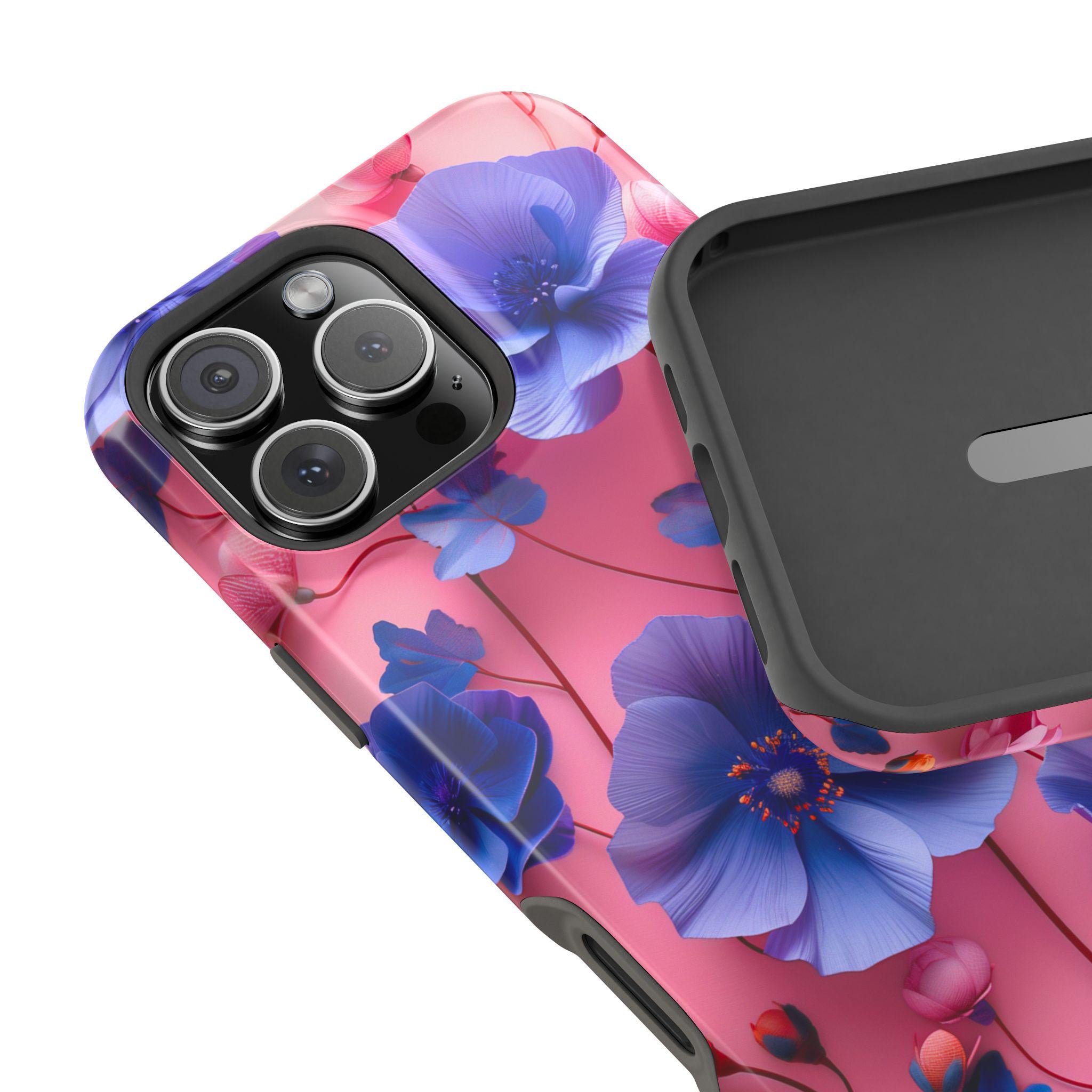 Vibrant Floral MagSafe iPhone Case: Gradient Pink-Purple Blooms for 13-16 Models