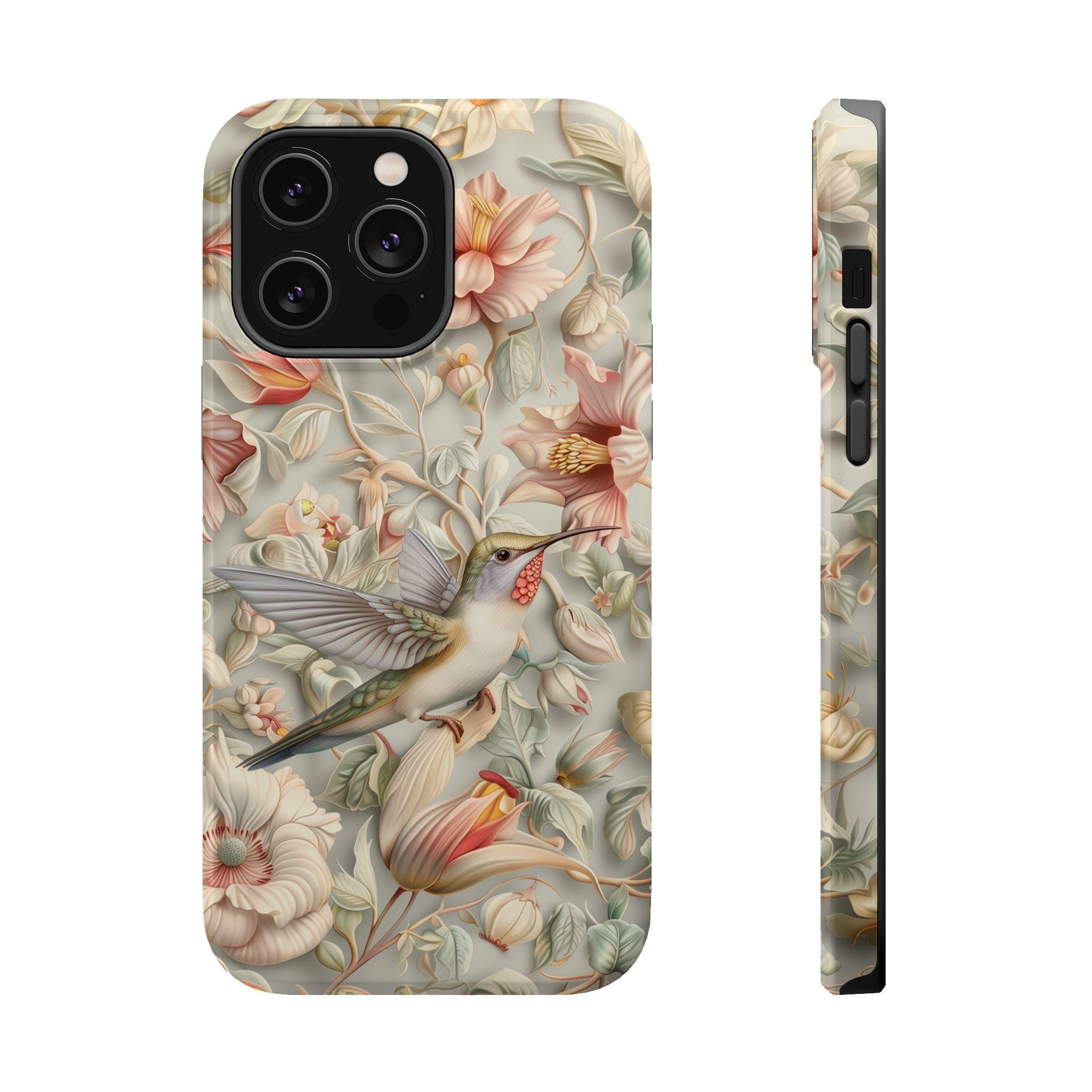 William Morris Inspired Hummingbird Floral Magnetic Tough Case for iPhone 13-16 (Pro,Plus,ProMax)
