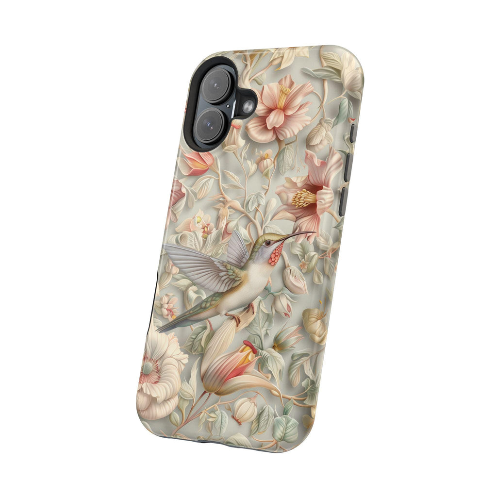 William Morris Inspired Hummingbird Floral Magnetic Tough Case for iPhone 13-16 (Pro,Plus,ProMax)