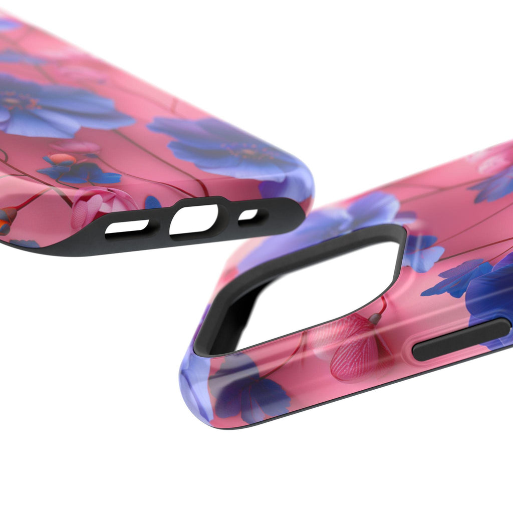Vibrant Floral MagSafe iPhone Case: Gradient Pink-Purple Blooms for 13-16 Models