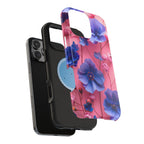 Vibrant Floral MagSafe iPhone Case: Gradient Pink-Purple Blooms for 13-16 Models