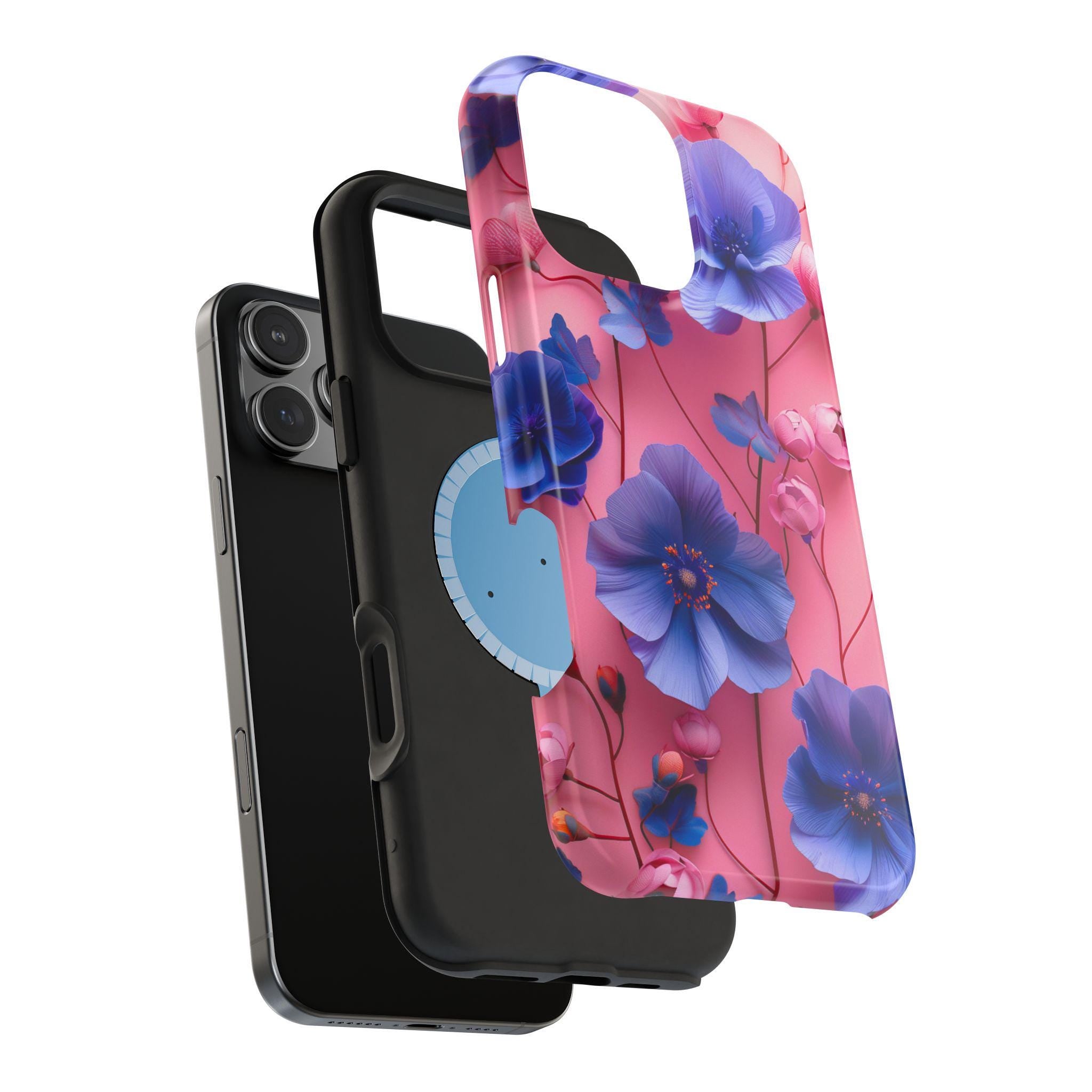 Vibrant Floral MagSafe iPhone Case: Gradient Pink-Purple Blooms for 13-16 Models