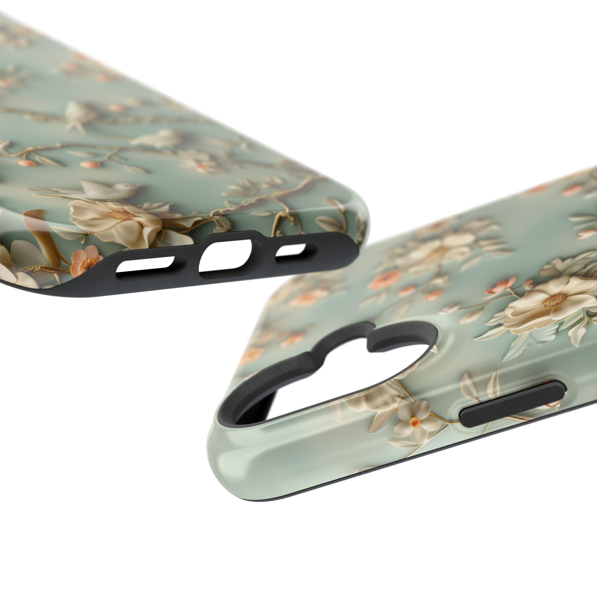 Elegant Chinoiserie MagSafe iPhone Case: Pastel Birds & Blooms for 13-16 Pro/Plus/Max Models