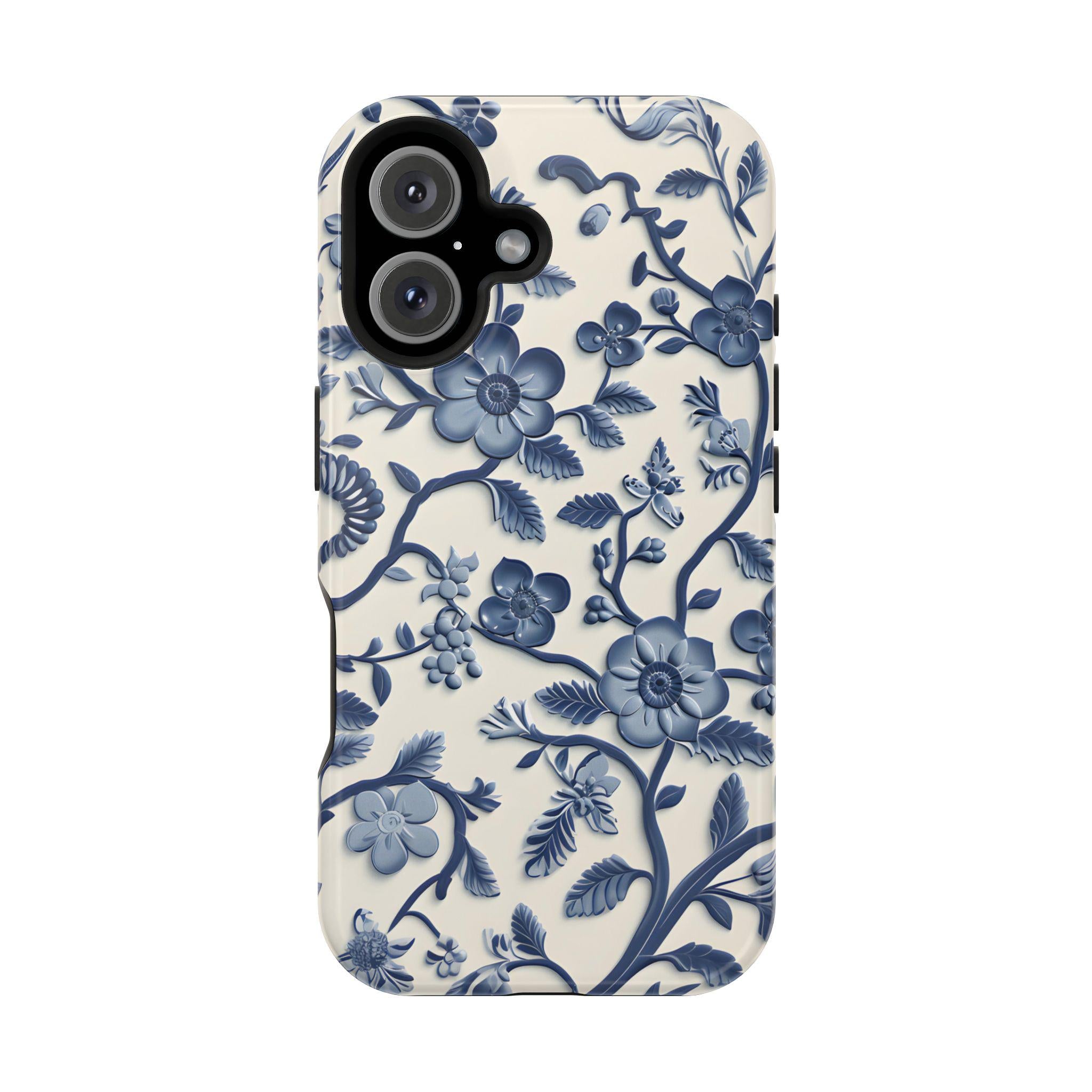 Elegant Chinoiserie MagSafe iPhone Case: Blue & White Porcelain-Inspired Design for Various Models