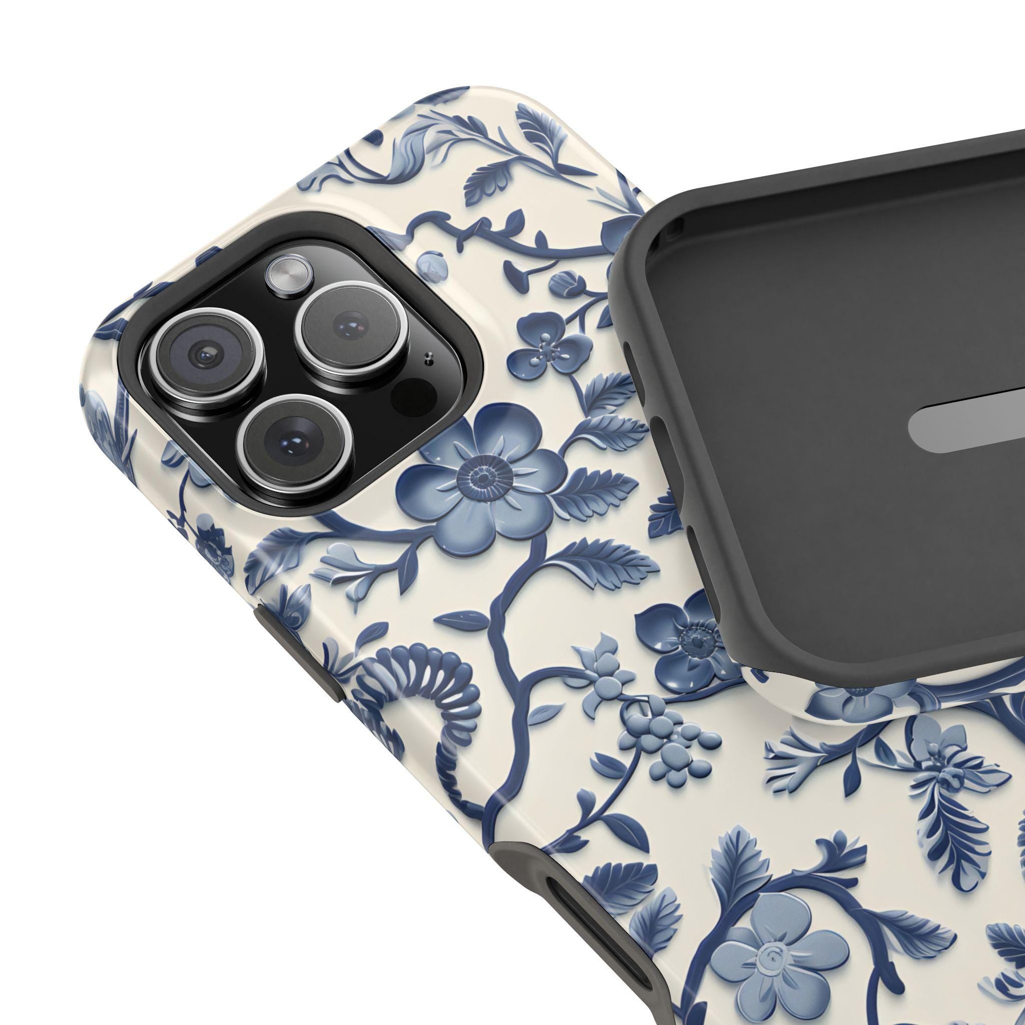 Elegant Chinoiserie MagSafe iPhone Case: Blue & White Porcelain-Inspired Design for Various Models