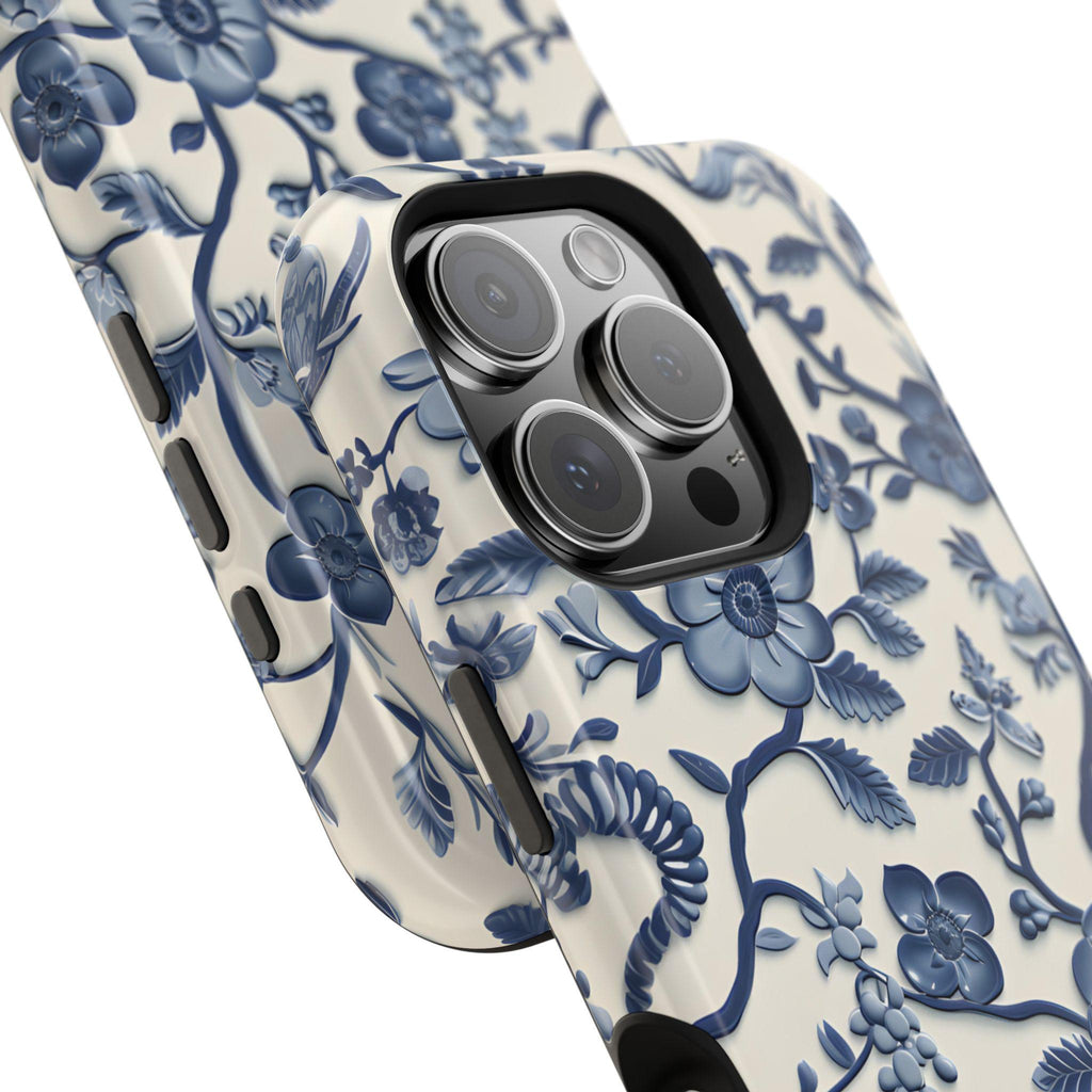 Elegant Chinoiserie MagSafe iPhone Case: Blue & White Porcelain-Inspired Design for Various Models