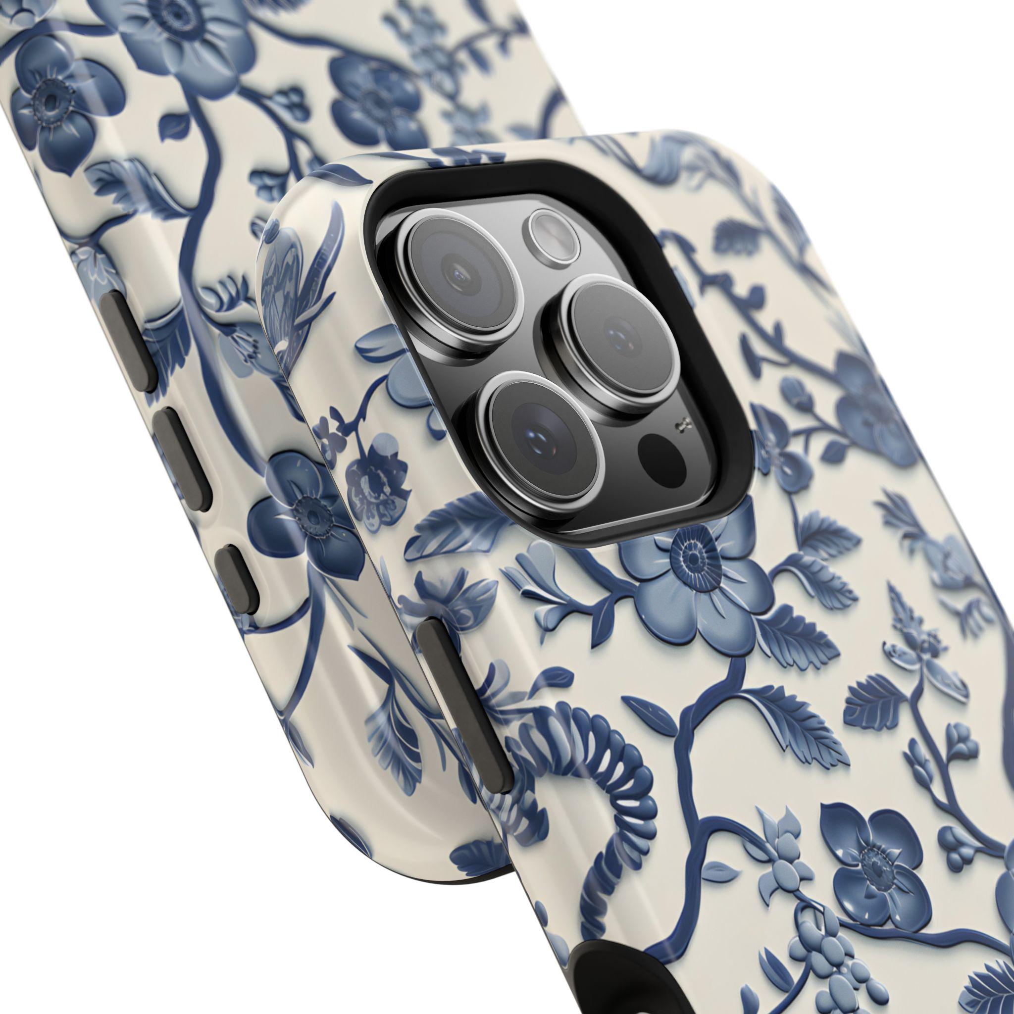 Elegant Chinoiserie MagSafe iPhone Case: Blue & White Porcelain-Inspired Design for Various Models