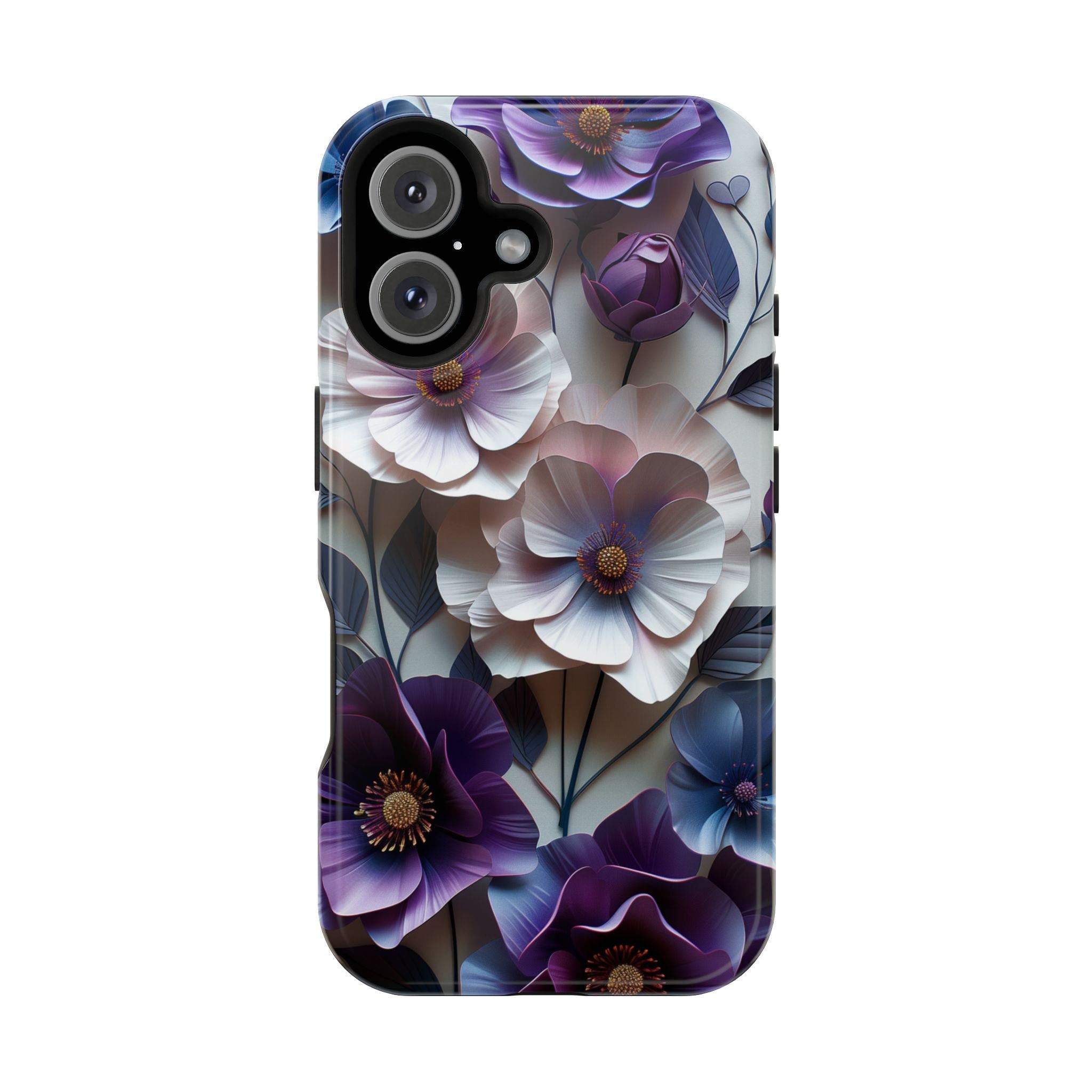 Elegant Floral MagSafe iPhone Case: Purple & Blue Bloom Design for 13-16 Series (All Models)