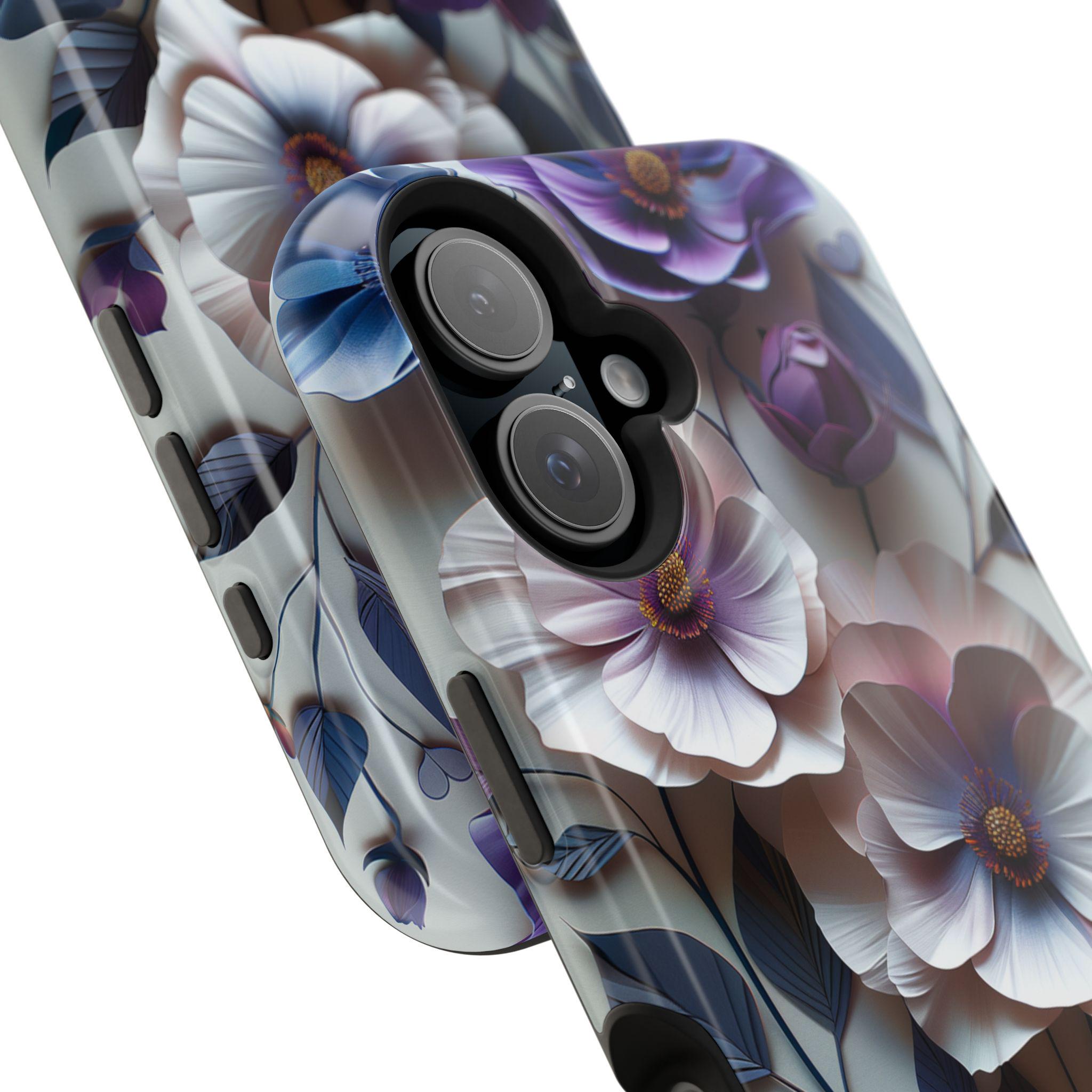 Elegant Floral MagSafe iPhone Case: Purple & Blue Bloom Design for 13-16 Series (All Models)