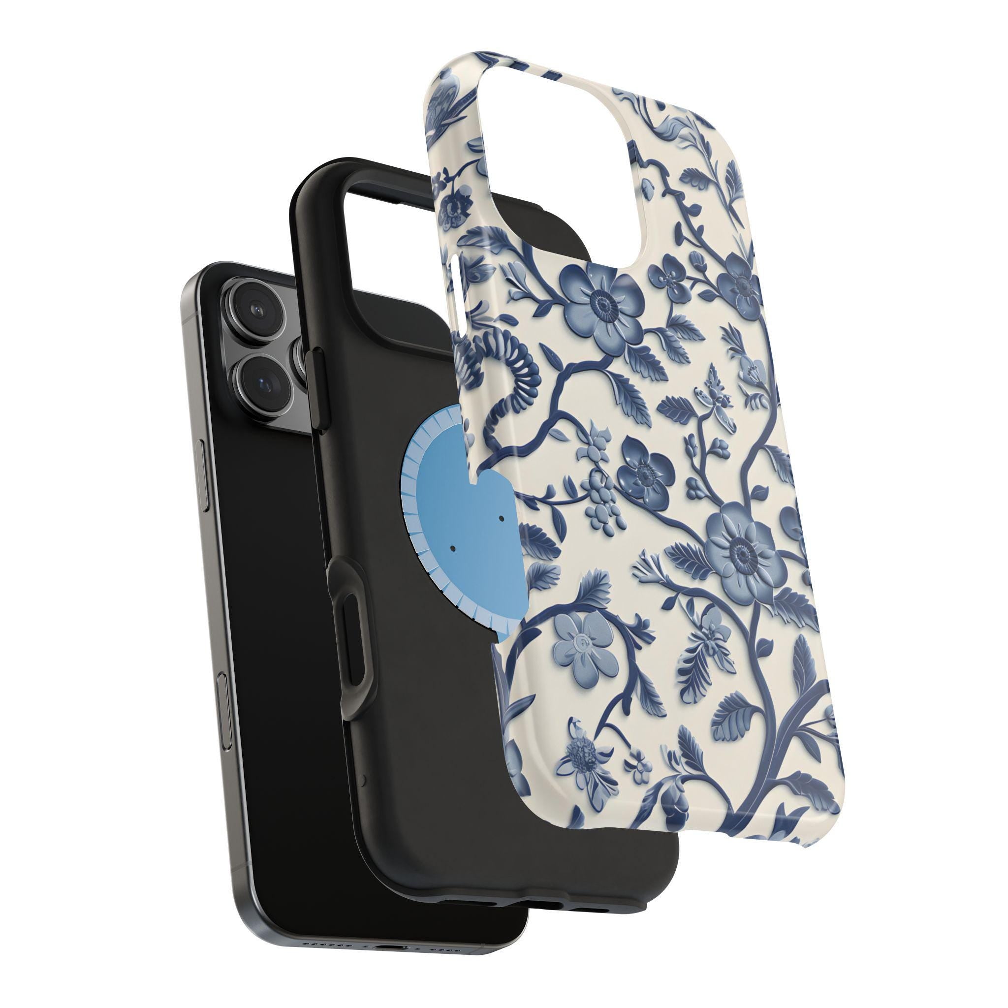 Elegant Chinoiserie MagSafe iPhone Case: Blue & White Porcelain-Inspired Design for Various Models