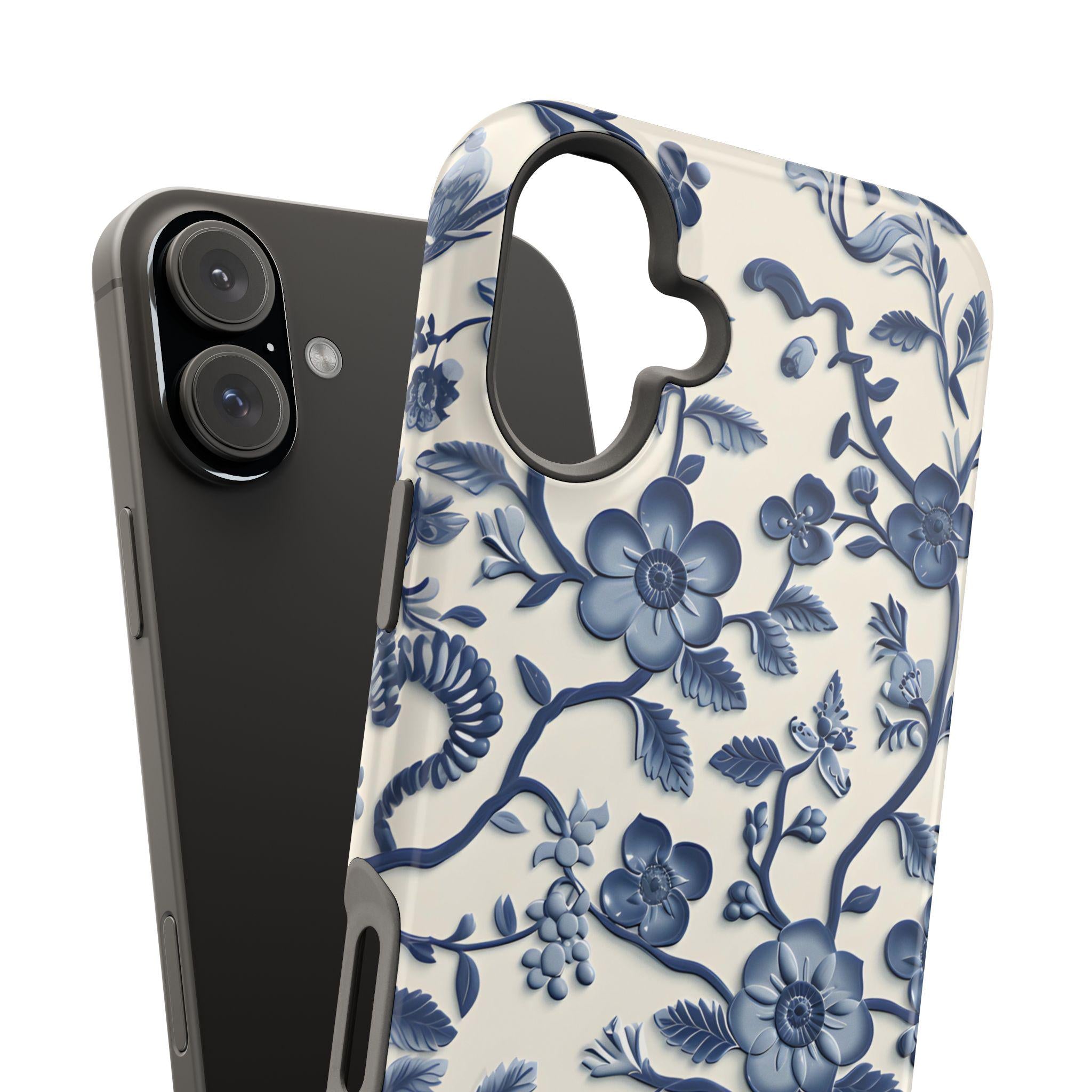 Elegant Chinoiserie MagSafe iPhone Case: Blue & White Porcelain-Inspired Design for Various Models