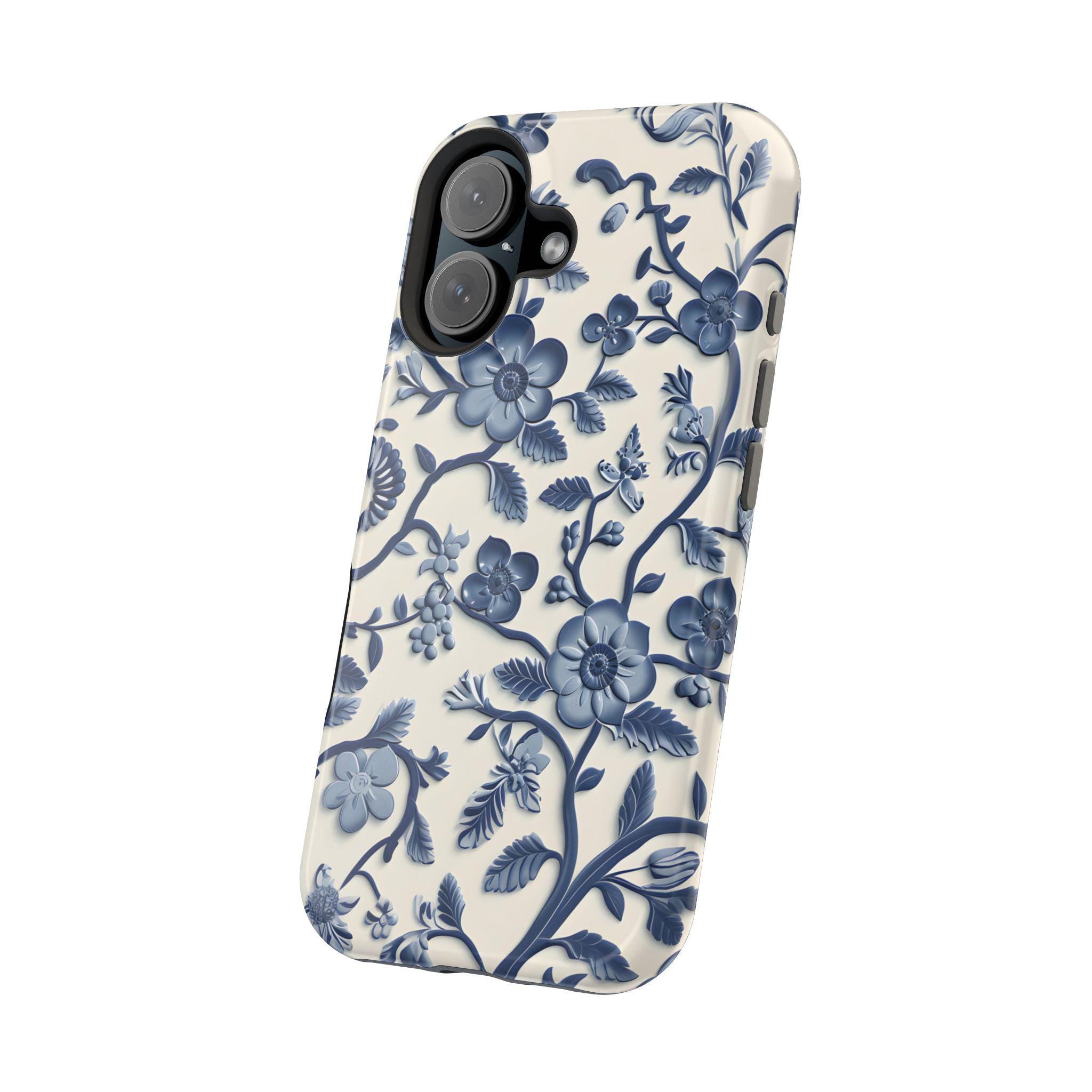 Elegant Chinoiserie MagSafe iPhone Case: Blue & White Porcelain-Inspired Design for Various Models