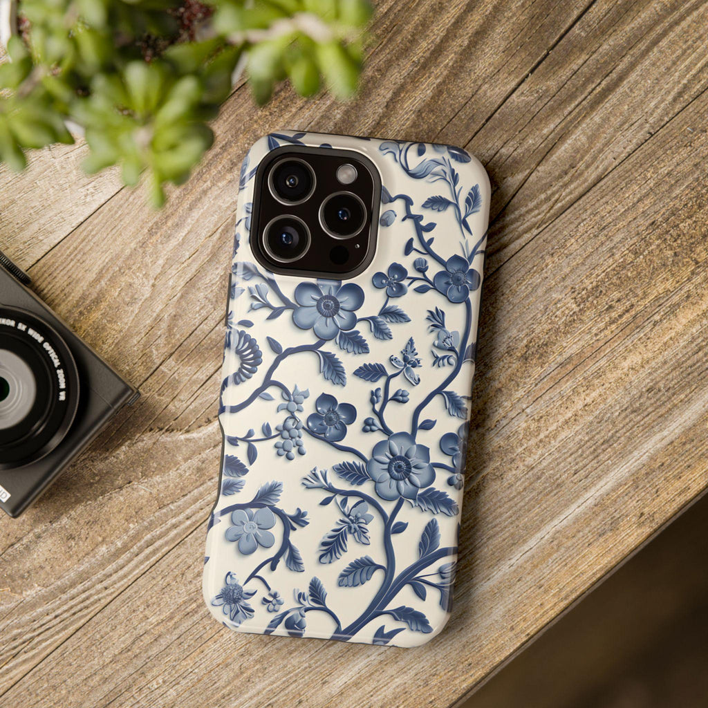 Elegant Chinoiserie MagSafe iPhone Case: Blue & White Porcelain-Inspired Design for Various Models