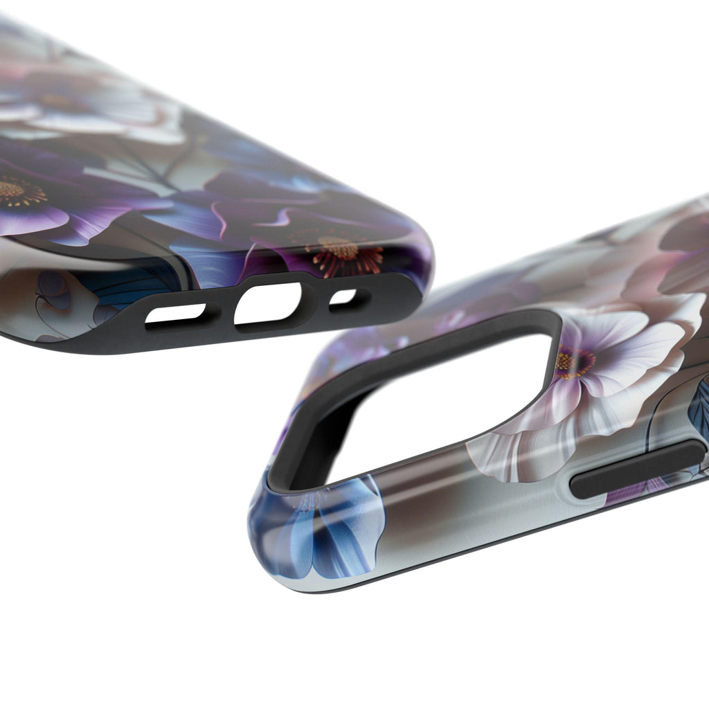 Elegant Floral MagSafe iPhone Case: Purple & Blue Bloom Design for 13-16 Series (All Models)